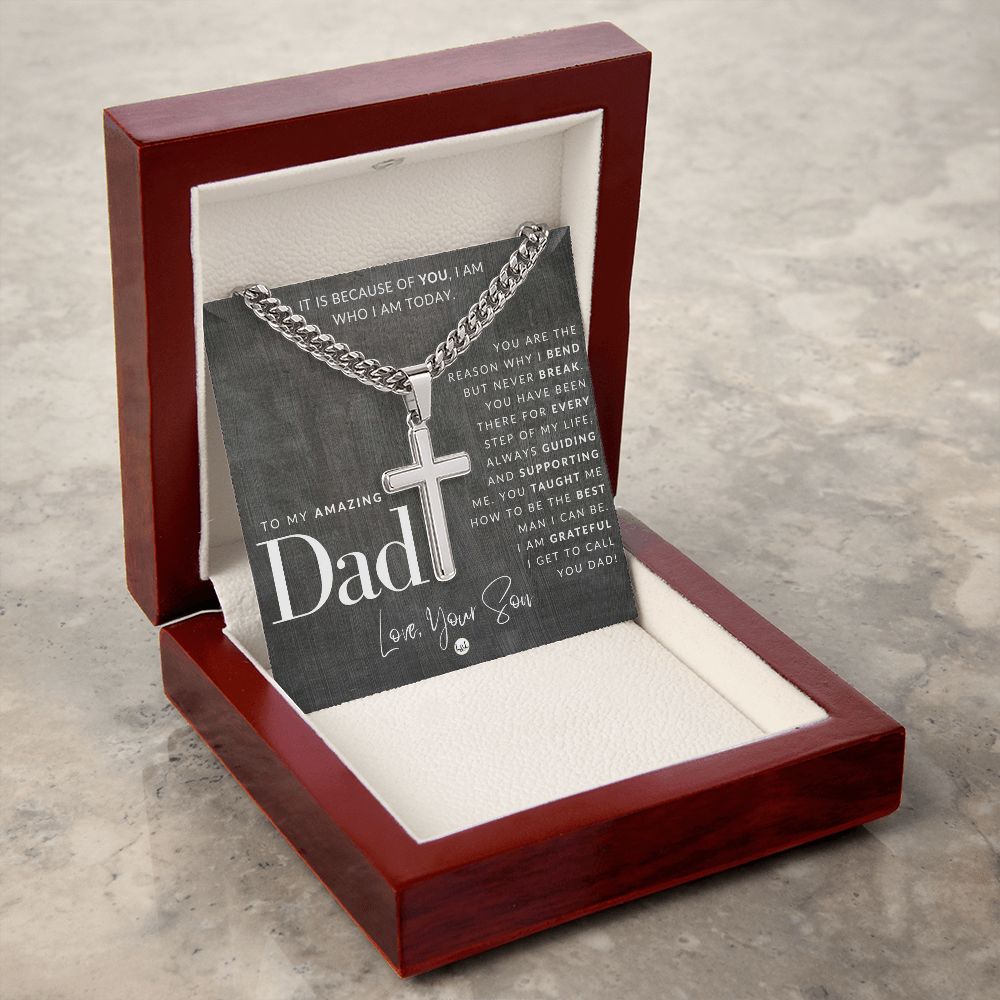 Father Gift, From Son - Men's Chain with Engravable Cross Necklace - Christian Jewelry For Dad For Father's Day, Christmas or His Birthday