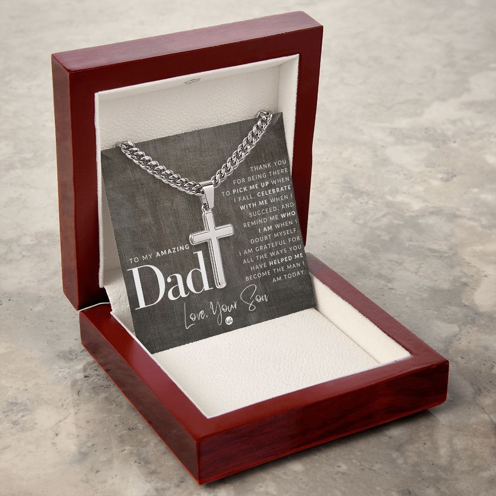 To Dad, From Son - Men's Chain with Engravable Cross Necklace - Christian Jewelry For Dad For Father's Day, Christmas or His Birthday