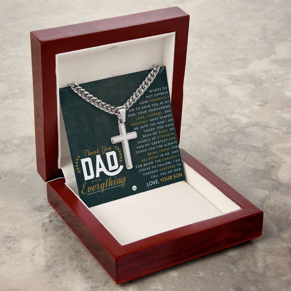 Gift For Dad, From Son - Men's Chain with Engravable Cross Necklace - Christian Jewelry For Dad For Father's Day, Christmas or His Birthday
