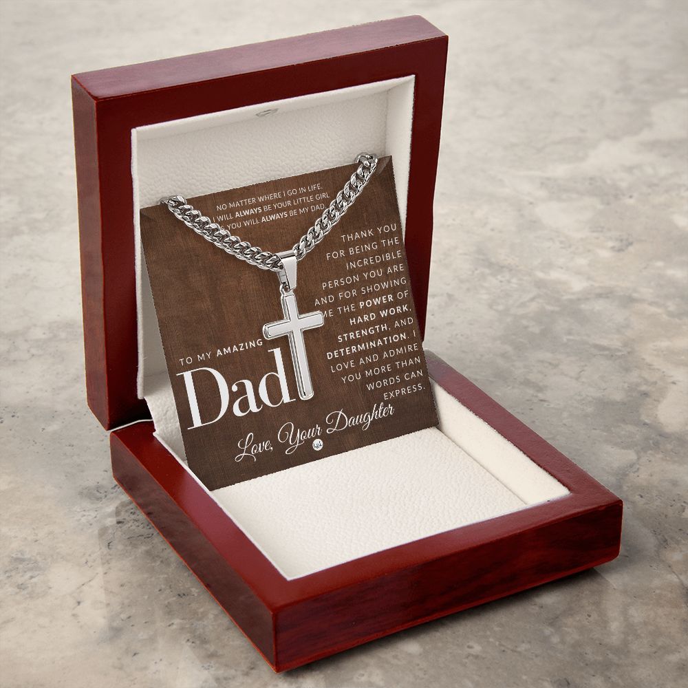 Gift To Father, From Daughter - Men's Chain with Engravable Cross Necklace - Christian Jewelry For Dad For Father's Day, Christmas or His Birthday