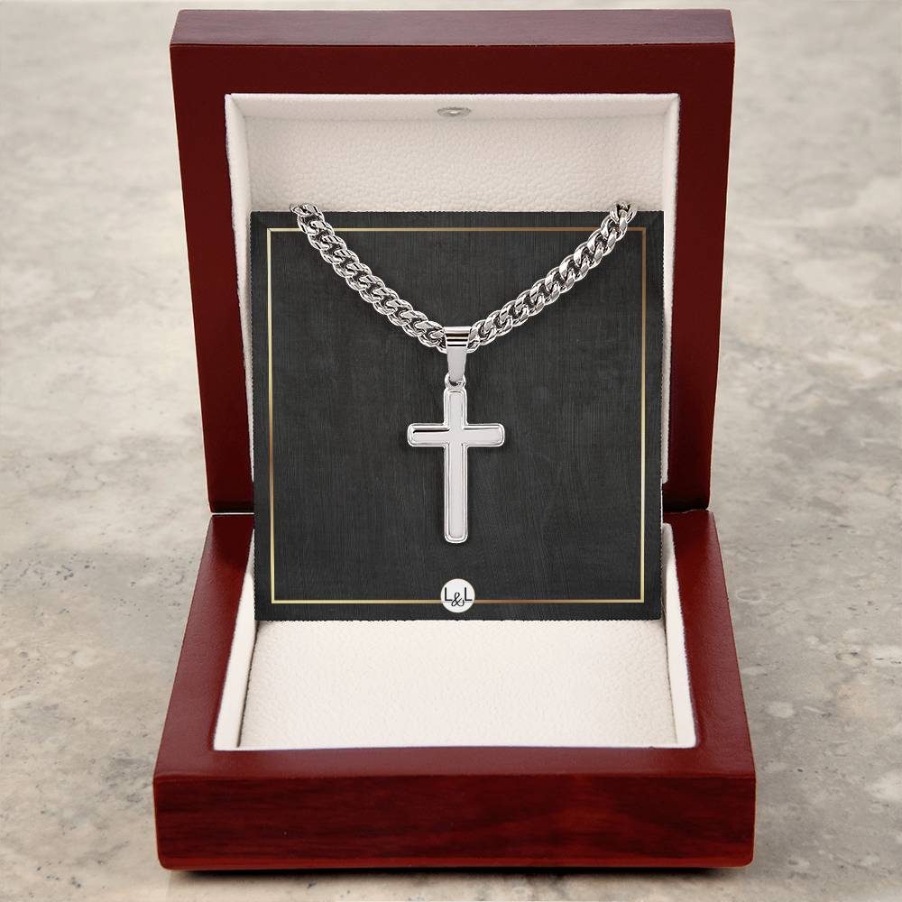 Men's Chain Necklace + Engravable Cross Pendant