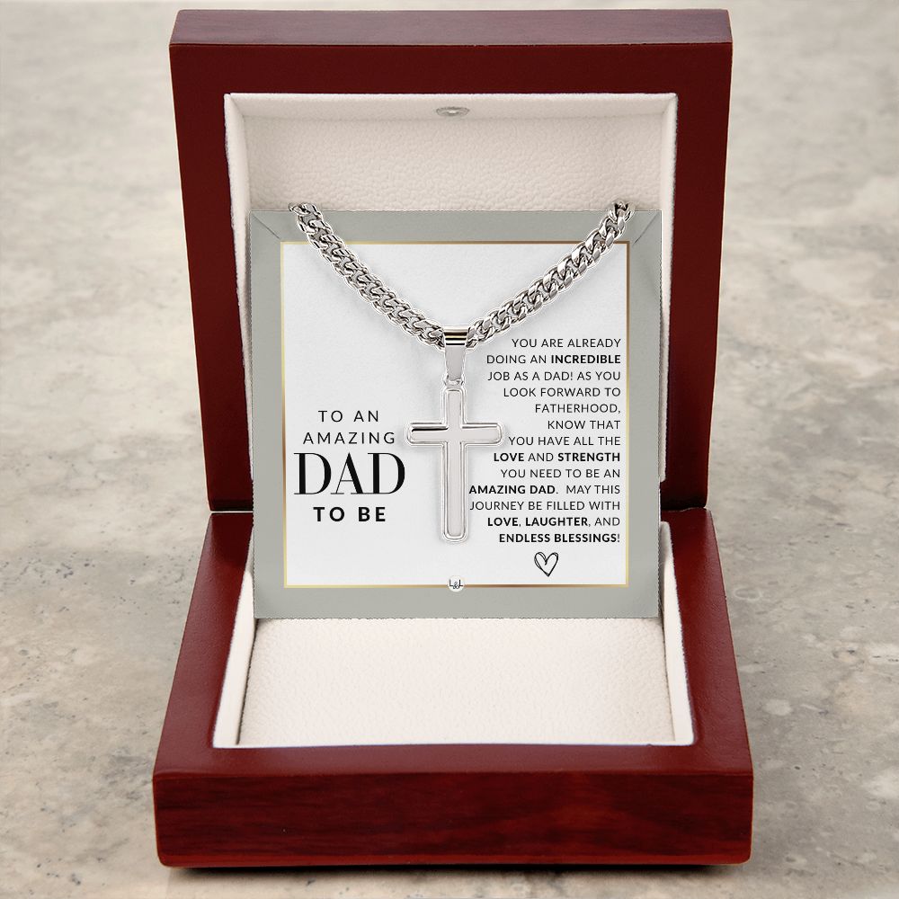Future or Dad To Be Gift - Men's Chain with Engravable Cross Necklace - Christian Jewelry For Expecting Dad For Father's Day, Christmas or His Birthday