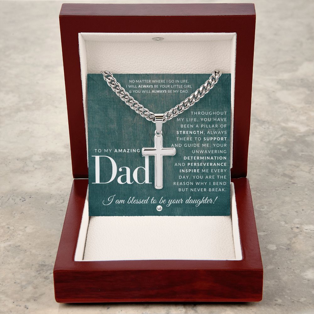Gift For Father, From Daughter - Men's Chain with Engravable Cross Necklace - Christian Jewelry For Dad For Father's Day, Christmas or His Birthday