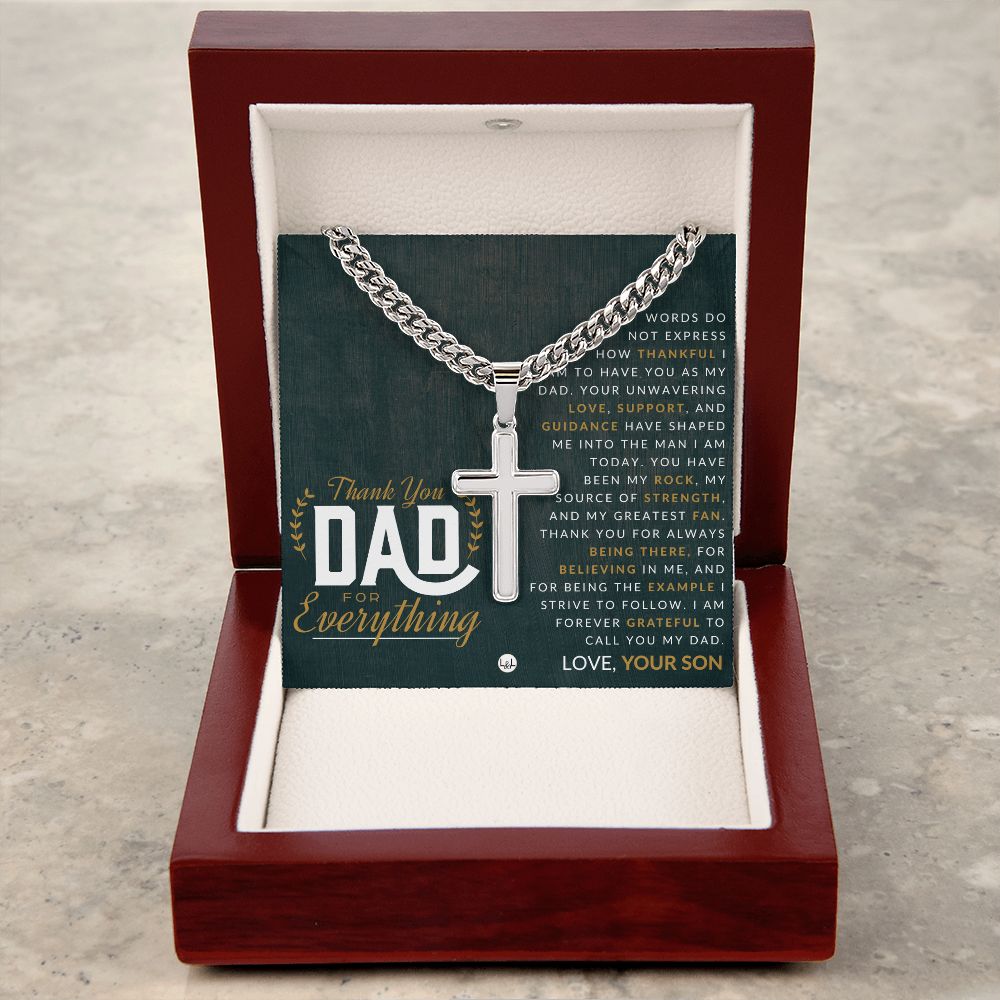 Gift For Dad, From Son - Men's Chain with Engravable Cross Necklace - Christian Jewelry For Dad For Father's Day, Christmas or His Birthday