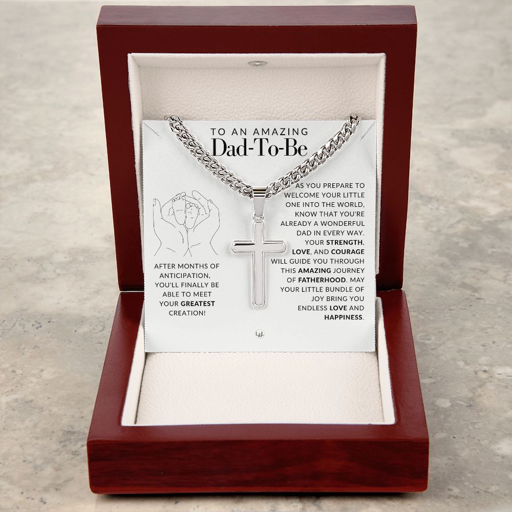 Dad To Be Gift, Future Father - Men's Chain with Engravable Cross Necklace - Christian Jewelry For Expecting Dad For Father's Day, Christmas or His Birthday