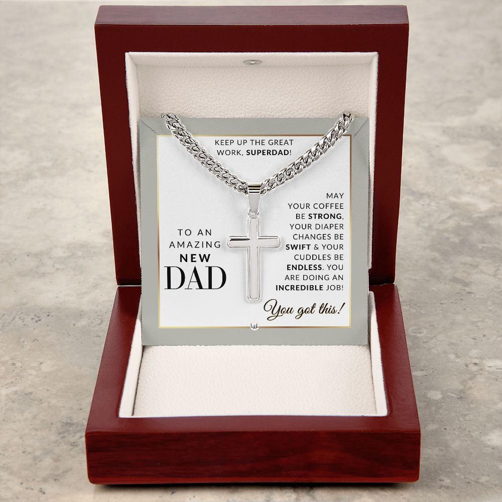 New Dad Gift - Men's Chain with Engravable Cross Necklace - Christian Jewelry For New Dad For Father's Day, Christmas or His Birthday