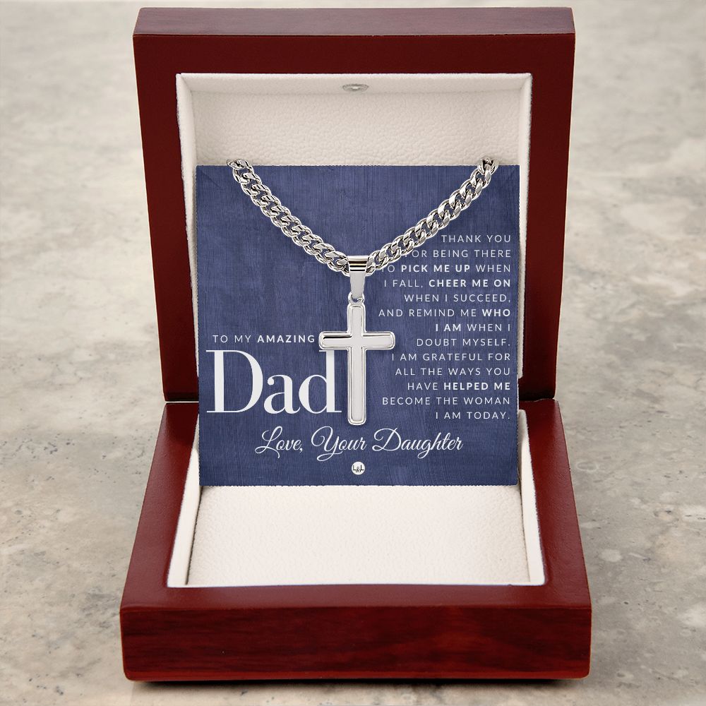 To Dad, From Daughter - Men's Chain with Engravable Cross Necklace - Christian Jewelry For Dad For Father's Day, Christmas or His Birthday