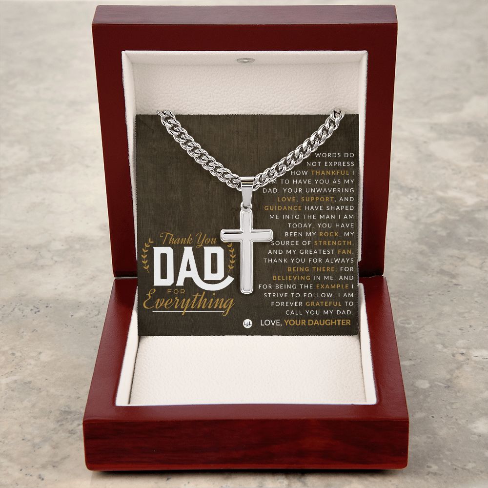 Gift For Dad, From Daughter - Men's Chain with Engravable Cross Necklace - Christian Jewelry For Dad For Father's Day, Christmas or His Birthday