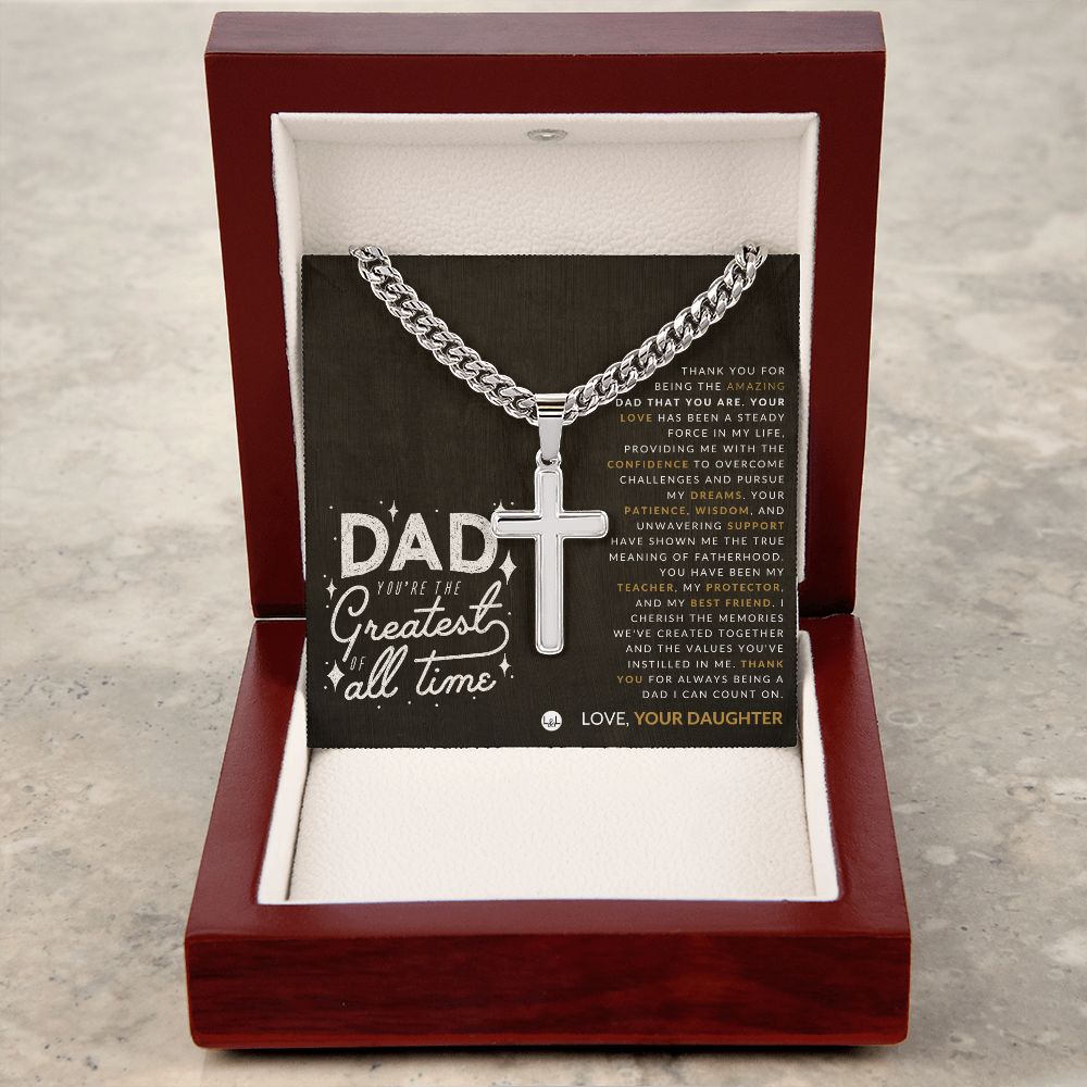 Gift For Dad, From His Daughter - Men's Chain with Engravable Cross Necklace - Christian Jewelry For Dad For Father's Day, Christmas or His Birthday