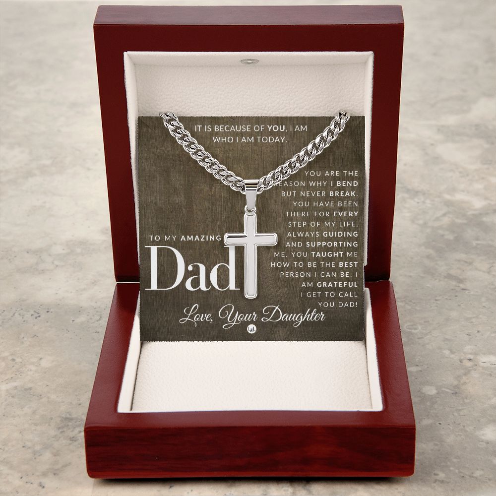 Father Gift, From Daughter - Men's Chain with Engravable Cross Necklace - Christian Jewelry For Dad For Father's Day, Christmas or His Birthday