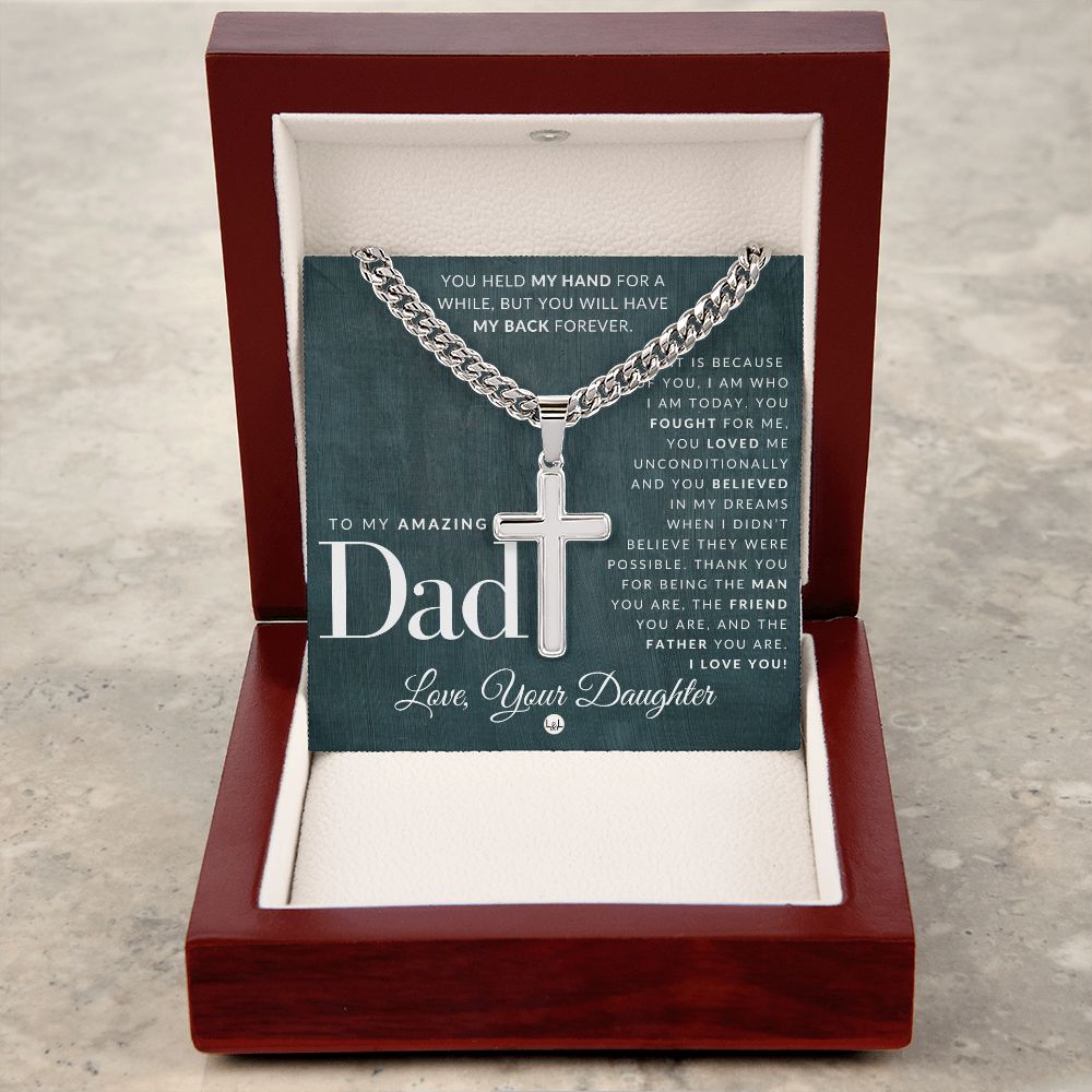 Dad Gift, From Daughter - Men's Chain with Engravable Cross Necklace - Christian Jewelry For Dad For Father's Day, Christmas or His Birthday