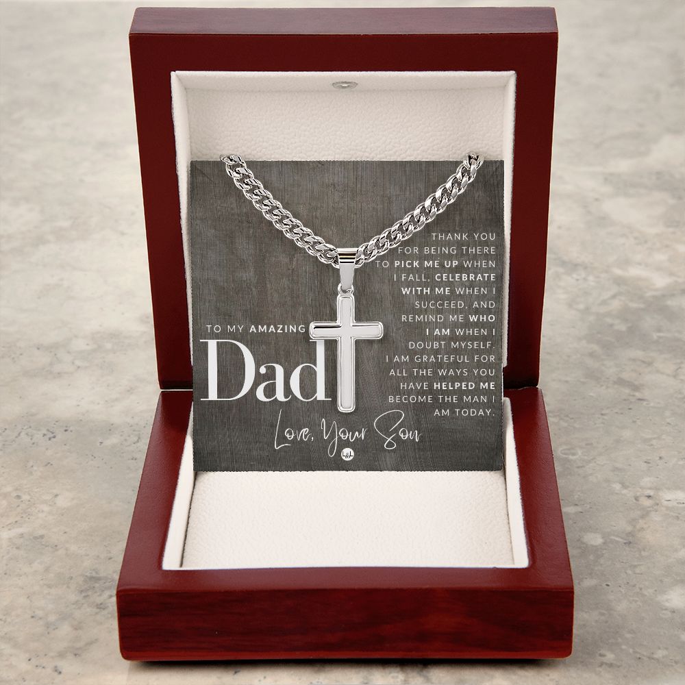 To Dad, From Son - Men's Chain with Engravable Cross Necklace - Christian Jewelry For Dad For Father's Day, Christmas or His Birthday