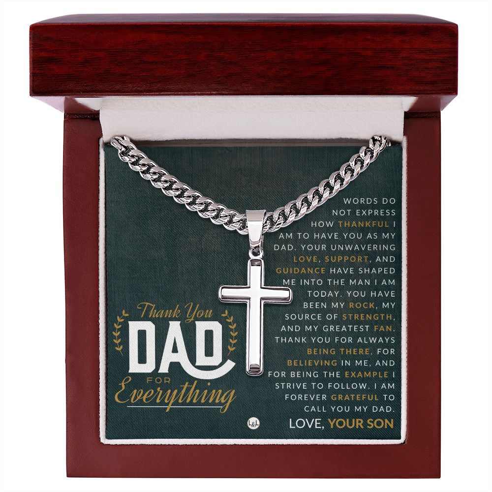 Gift For Dad, From Son - Men's Chain with Engravable Cross Necklace - Christian Jewelry For Dad For Father's Day, Christmas or His Birthday