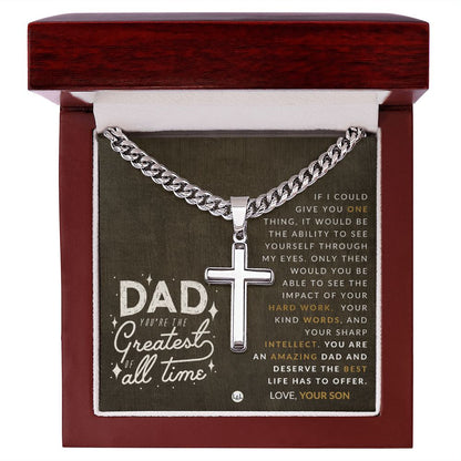 Engravable Christian Cross Necklace - Gift For Dad, From Son - Liliana and Liam