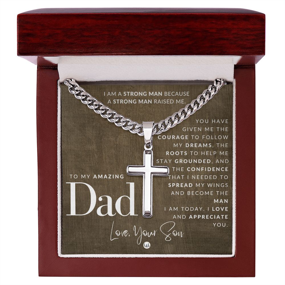 Dad, From Son - Engravable Christian Cross Necklace - Liliana and Liam