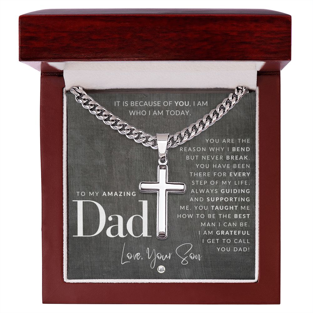 Father Gift, From Son - Men's Chain with Engravable Cross Necklace - Christian Jewelry For Dad For Father's Day, Christmas or His Birthday