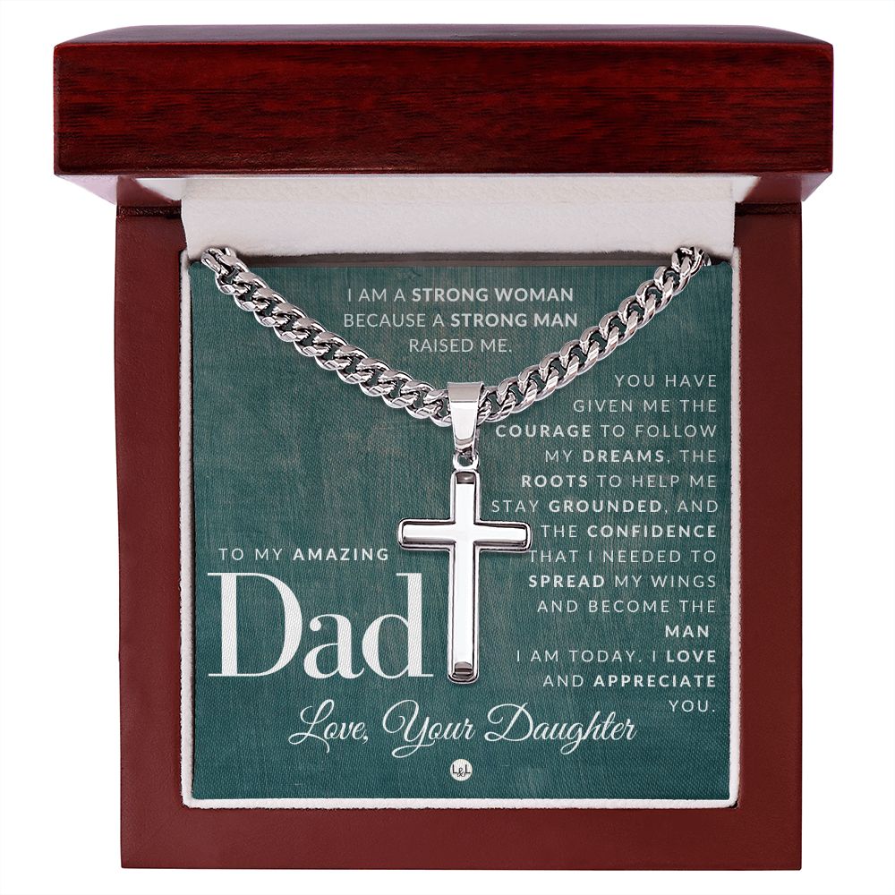 Dad, From Daughter - Engravable Christian Cross Necklace - Liliana and Liam