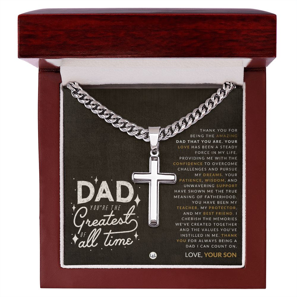Gift For Dad, From His Son - Men's Chain with Engravable Cross Necklace - Christian Jewelry For Dad For Father's Day, Christmas or His Birthday