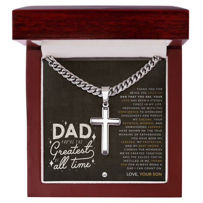 Dad, From His Son - Engravable Christian Cross Necklace - Liliana and Liam