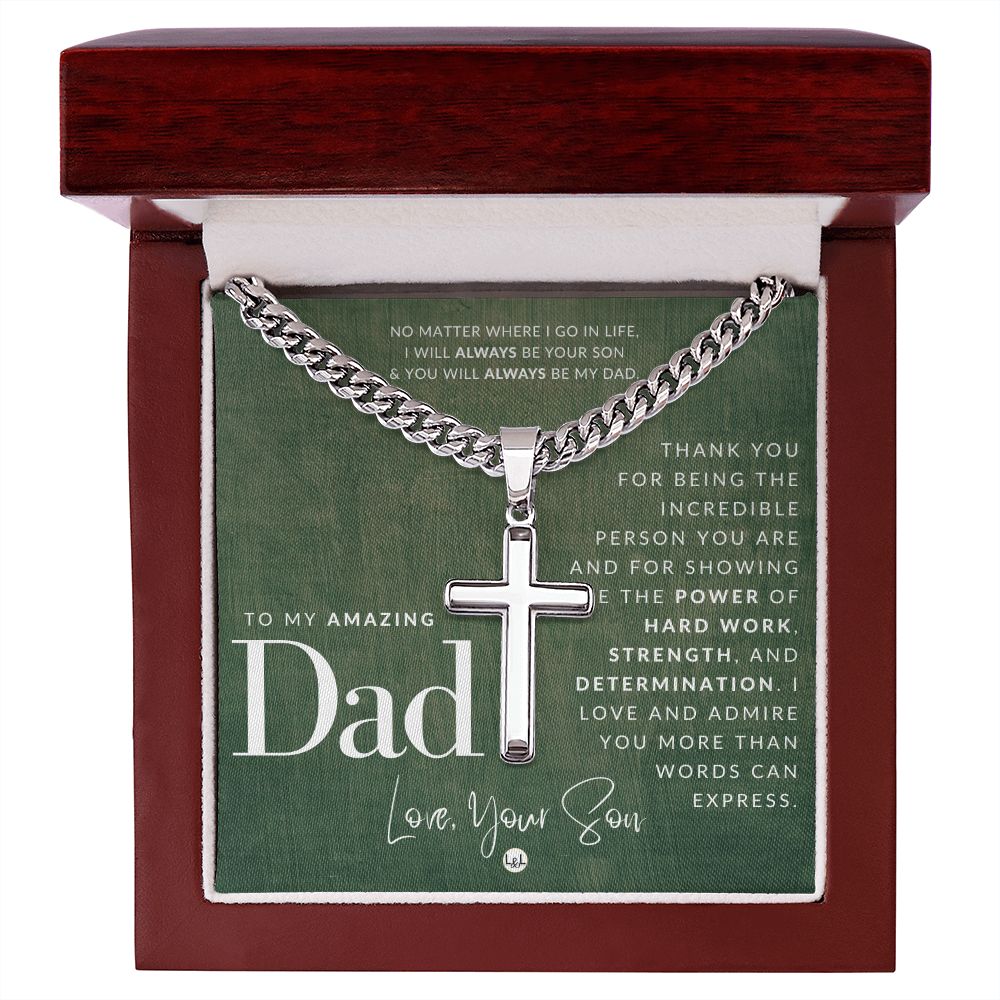 Father, From Son - Engravable Christian Cross Necklace - Liliana and Liam