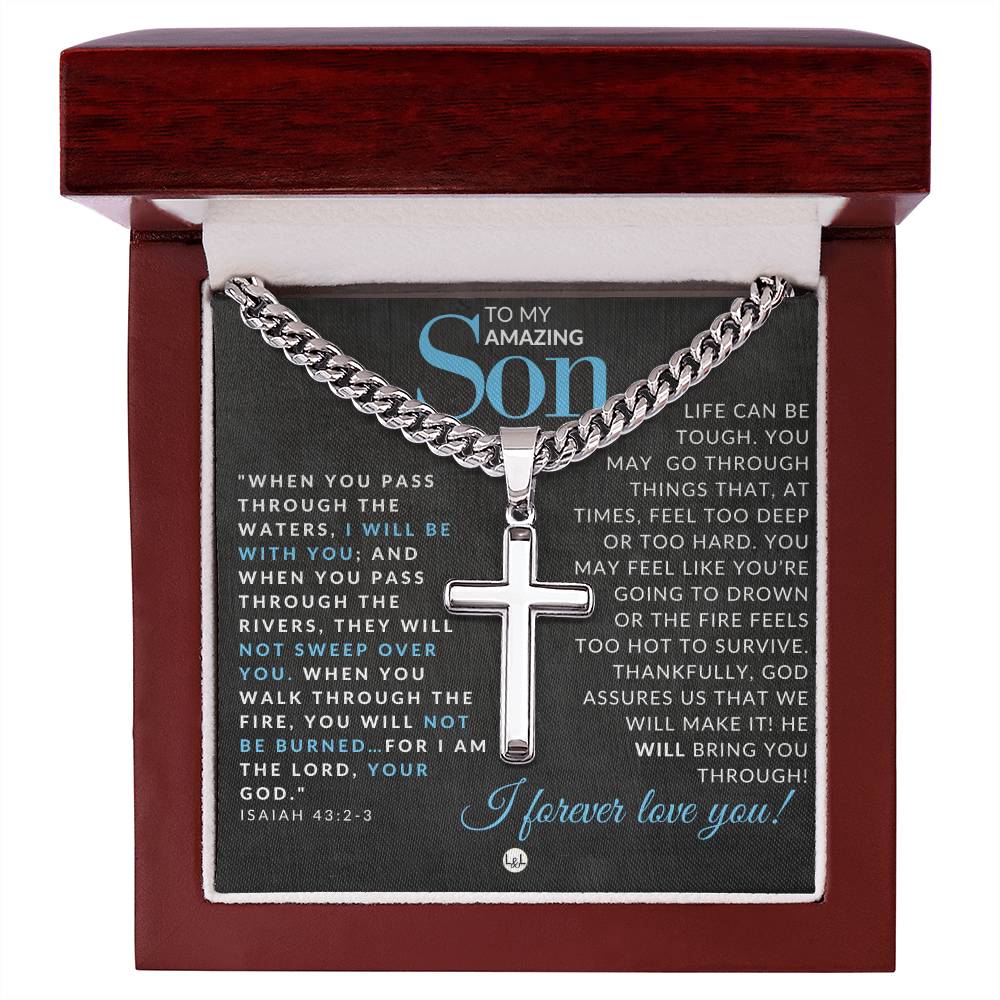Isaiah 43:2 - 3 - Christian Cross Pendant Necklace - Gift For Son - Liliana and Liam