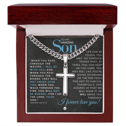 Isaiah 43:2 - 3 - Christian Cross Pendant Necklace - Gift For Son - Liliana and Liam