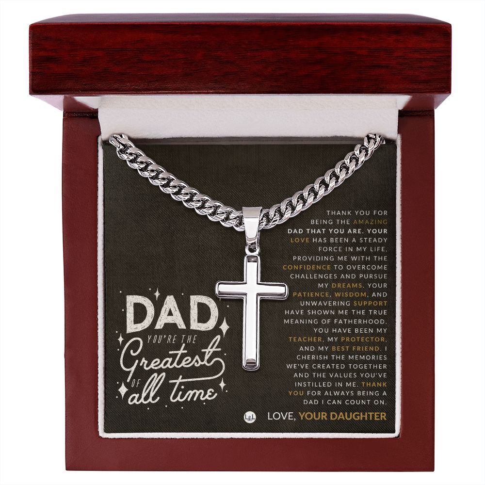 Gift For Dad, From His Daughter - Men's Chain with Engravable Cross Necklace - Christian Jewelry For Dad For Father's Day, Christmas or His Birthday