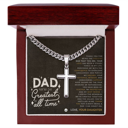 Dad, From His Daughter - Engravable Christian Cross Necklace - Liliana and Liam