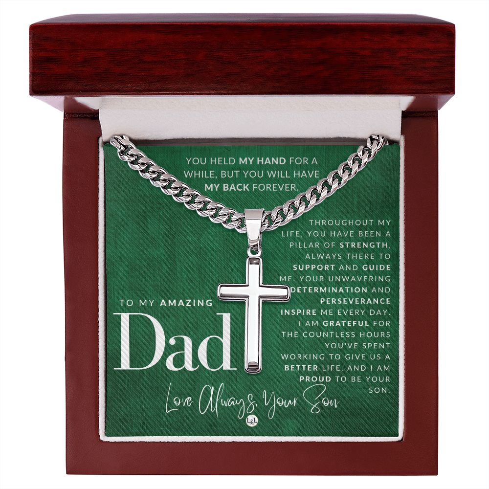 Your Dad, From His Son - Engravable Christian Cross Necklace - Liliana and Liam
