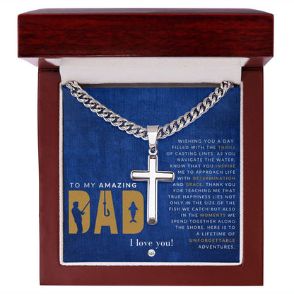 Your Fishing Dad - Engravable Christian Cross Necklace - Liliana and Liam