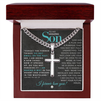 Isaiah 43:18 - 19 - Christian Cross Pendant Necklace - Gift For Son - Liliana and Liam