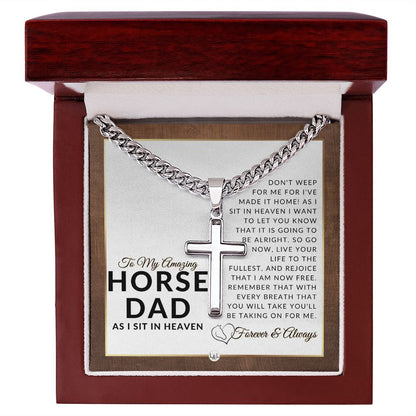 I Have Made It Home - Engravable Christian Cross Necklace - Gift For Grieving Horse Dad - Liliana and Liam