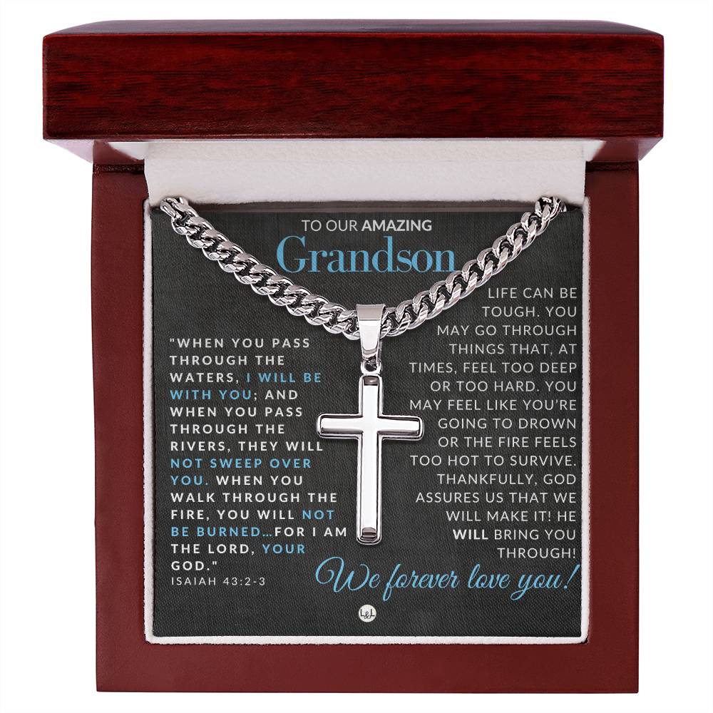 Isaiah 43:2 - 3 - Christian Cross Pendant Necklace - Gift For Our Grandson - Liliana and Liam