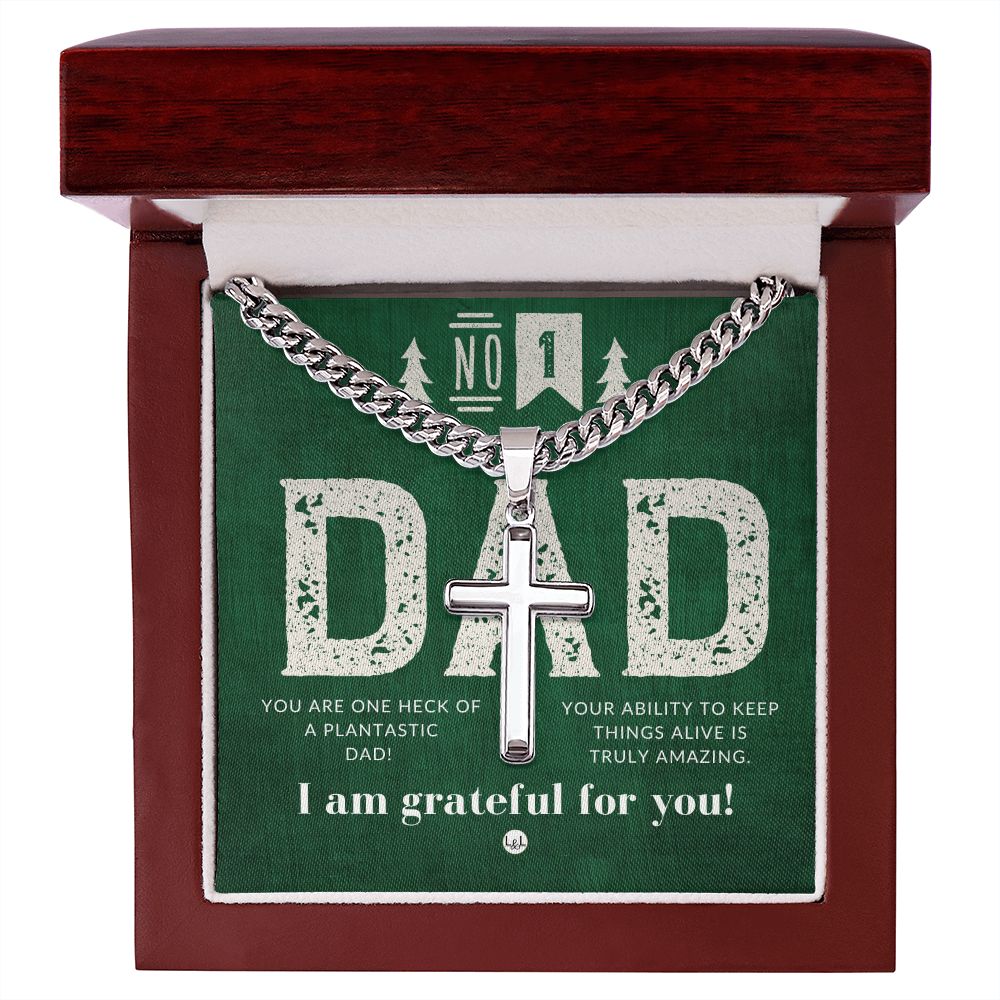 Plant Dad - Engravable Christian Cross Necklace - Liliana and Liam