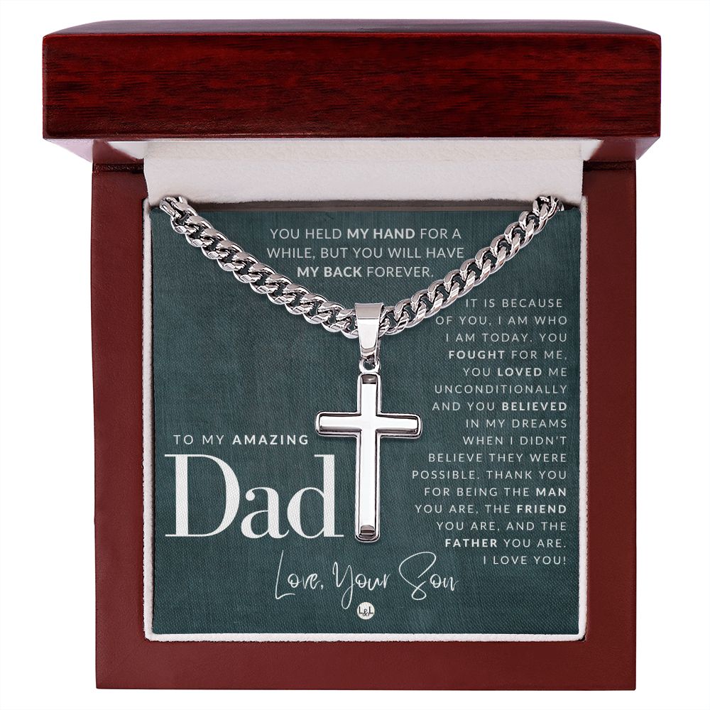 Dad Gift, From Son - Men's Chain with Engravable Cross Necklace - Christian Jewelry For Dad For Father's Day, Christmas or His Birthday