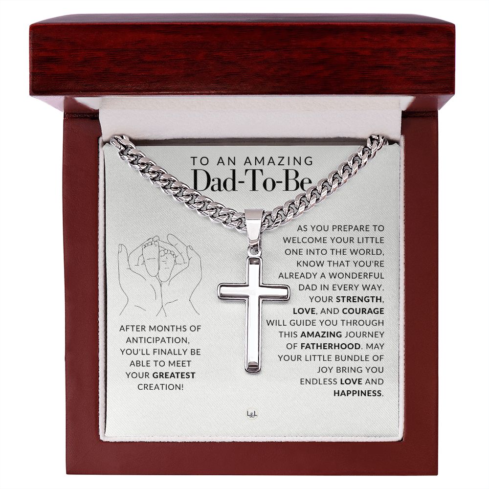 Dad To Be Gift, Future Father - Men's Chain with Engravable Cross Necklace - Christian Jewelry For Expecting Dad For Father's Day, Christmas or His Birthday