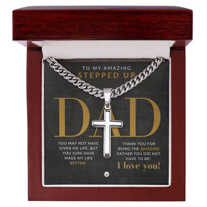 Engravable Christian Cross Necklace - Gift For Stepped Up Dad - Liliana and Liam