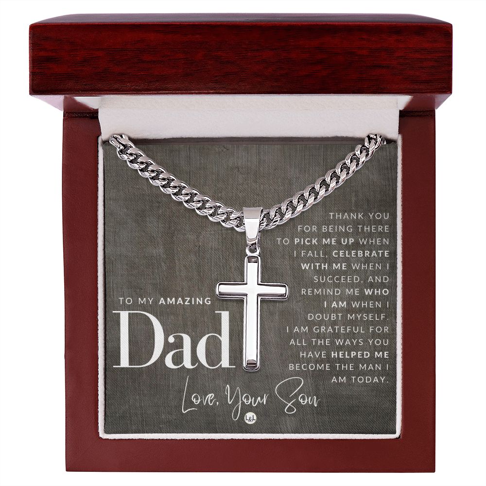 To Dad, From Son - Men's Chain with Engravable Cross Necklace - Christian Jewelry For Dad For Father's Day, Christmas or His Birthday