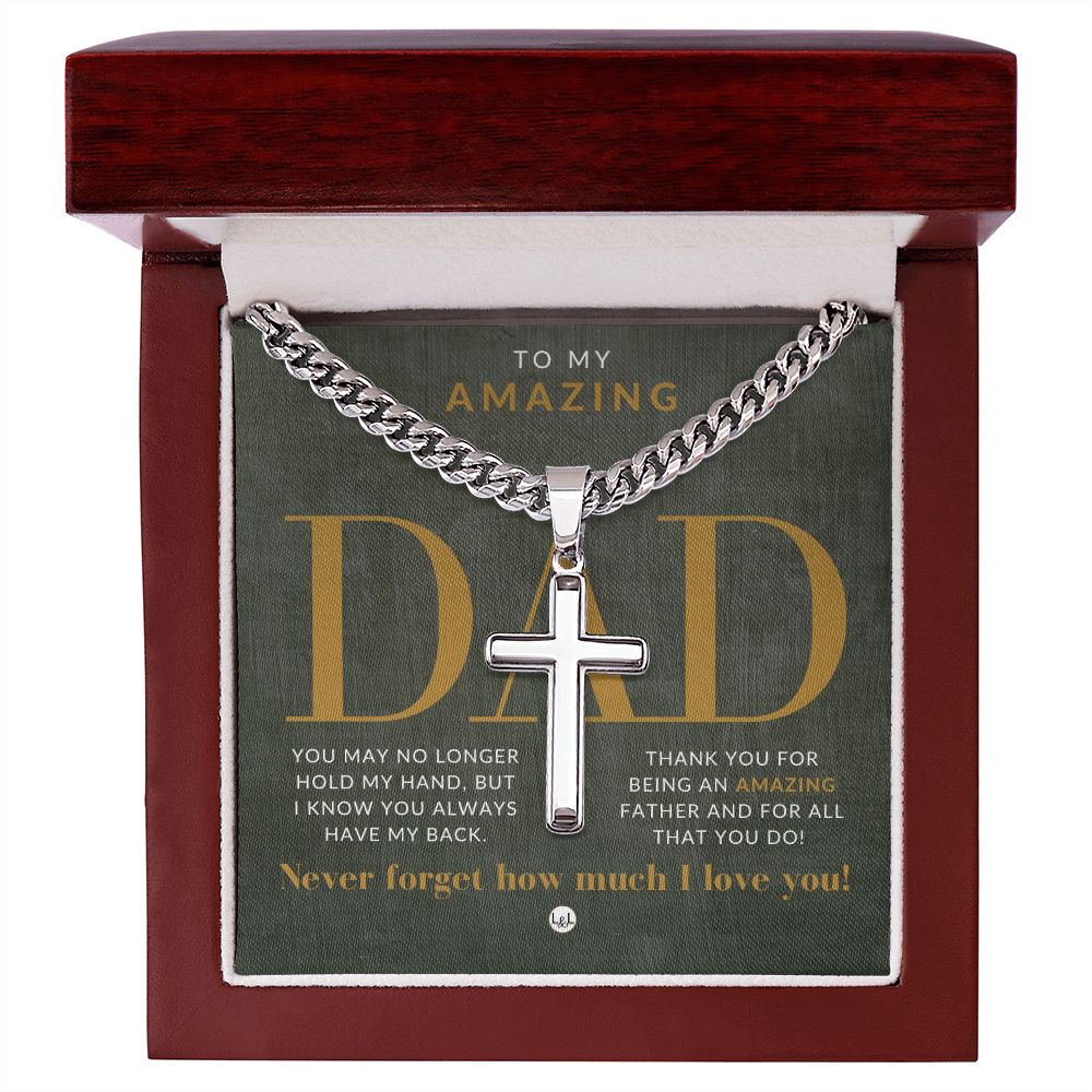 Gift For Dad - Men's Chain with Engravable Cross Necklace - Christian Jewelry For Dad For Father's Day, Christmas or His Birthday
