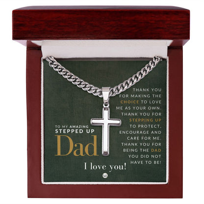 Your Step Dad - Engravable Christian Cross Necklace - Liliana and Liam