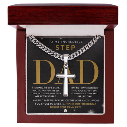Step Dad - Engravable Christian Cross Necklace - Liliana and Liam