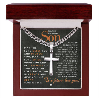 Numbers 6:24 - 26 - Christian Cross Pendant Necklace - Gift For Our Son - Liliana and Liam