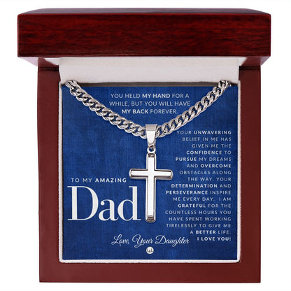 For Your Father, From Daughter - Engravable Christian Cross Necklace - Liliana and Liam