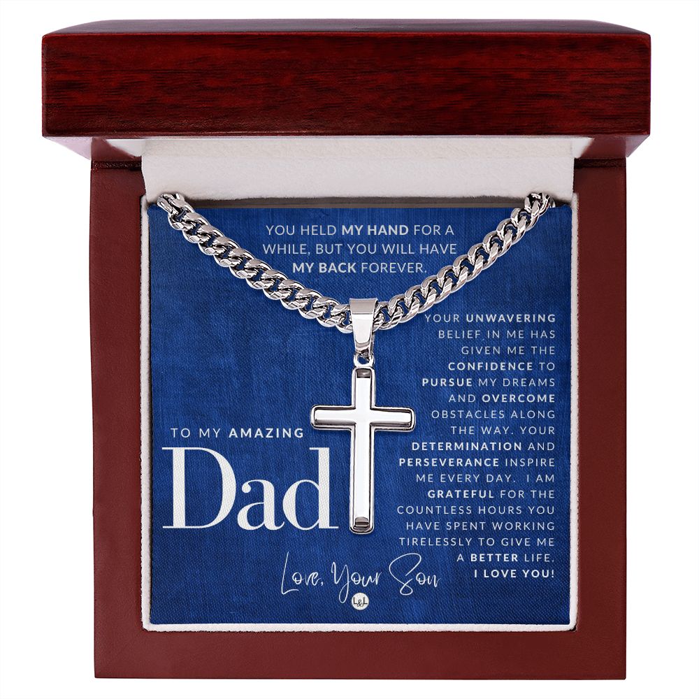 Great Father Gift, From Son - Men's Chain with Engravable Cross Necklace - Christian Jewelry For Dad For Father's Day, Christmas or His Birthday