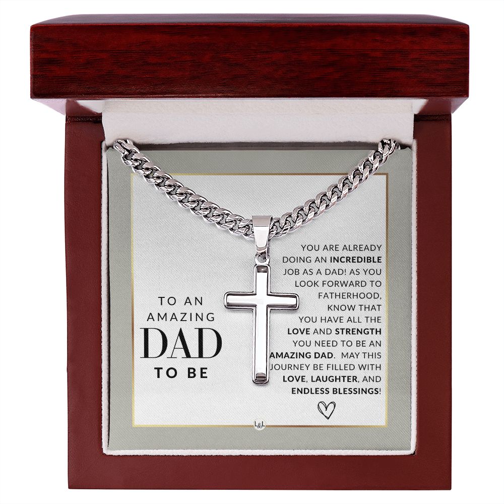 Future or Dad To Be Gift - Men's Chain with Engravable Cross Necklace - Christian Jewelry For Expecting Dad For Father's Day, Christmas or His Birthday