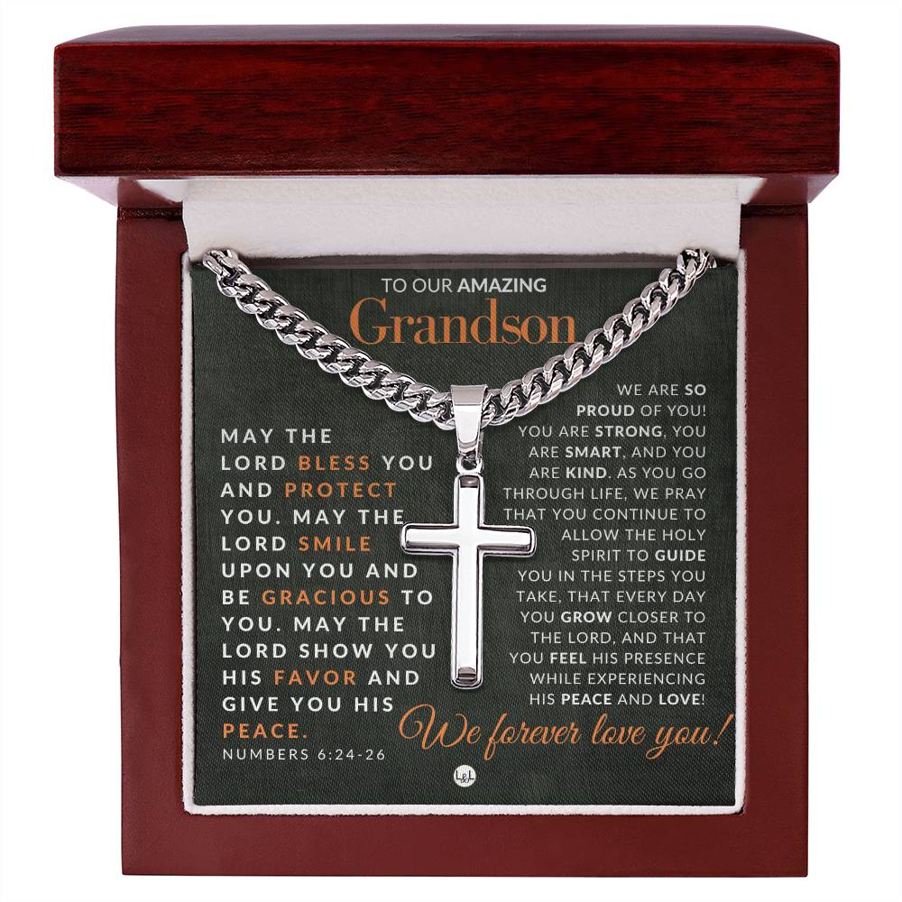 Numbers 6:24 - 26 - Christian Cross Pendant Necklace - Gift For Our Grandson - Liliana and Liam