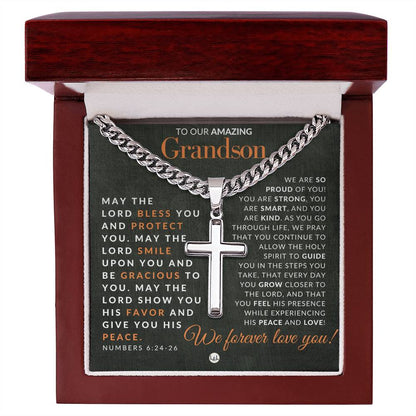 Numbers 6:24 - 26 - Christian Cross Pendant Necklace - Gift For Our Grandson - Liliana and Liam