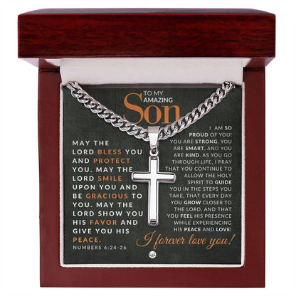 Numbers 6:24 - 26 - Christian Cross Pendant Necklace - Gift For Son - Liliana and Liam