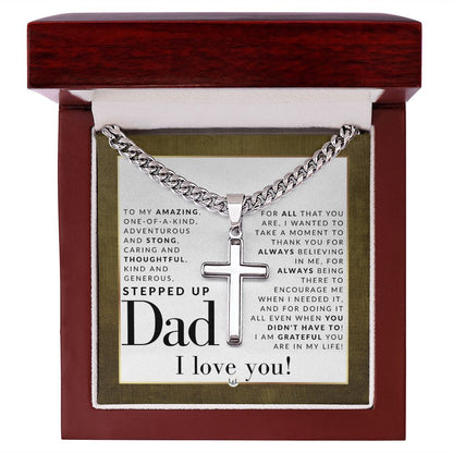 Stepped Up Dad - Engravable Christian Cross Necklace - Liliana and Liam
