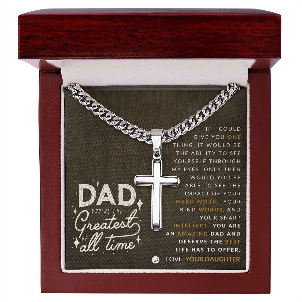 Engravable Christian Cross Necklace - Gift To Dad, From Daughter - Liliana and Liam